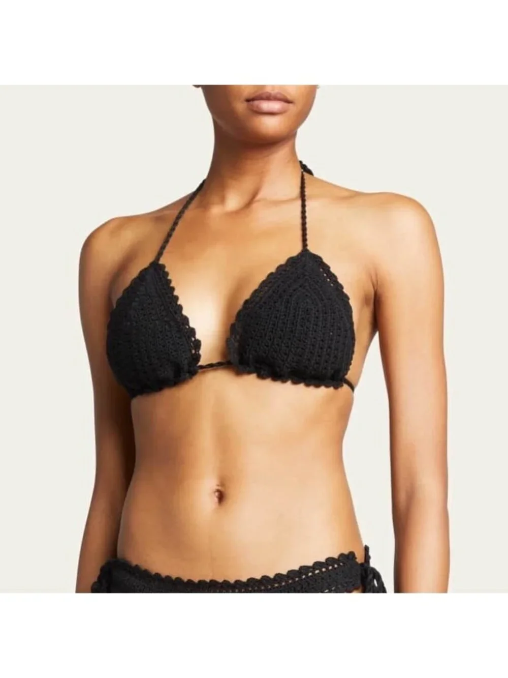 Veronica Beard Cala Crochet Bikini Top in black